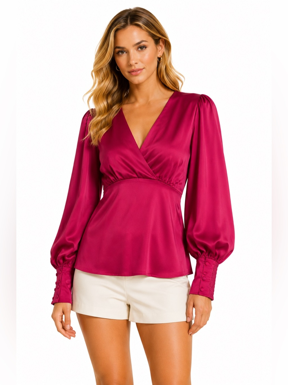 White House Black Market Hollywood Pink Satin Empire Waist Blouse | NWT Size 0